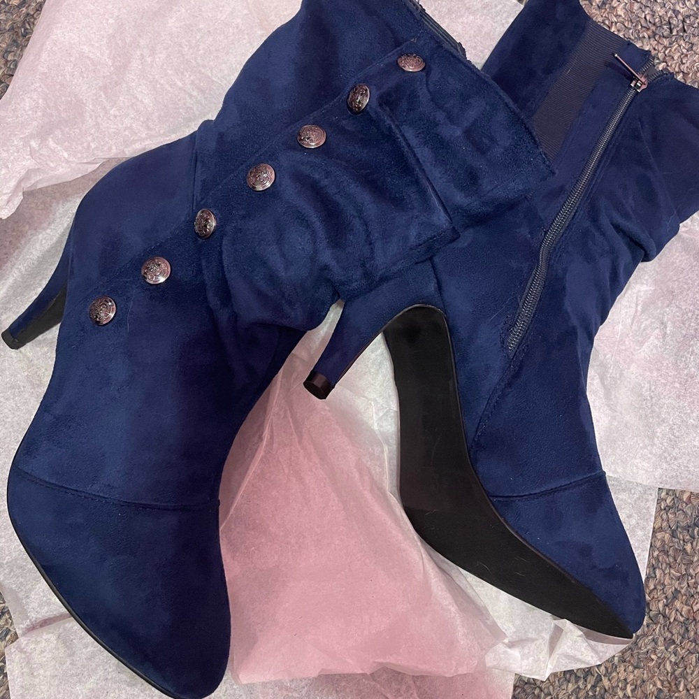Navy Blue Suede mid calf